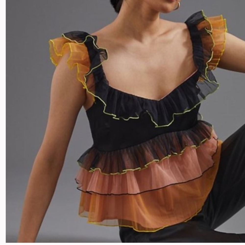 Anthropologie‎ X Let me be Sweetheart Ruffled Tulle Tank Sz XS Feminine
